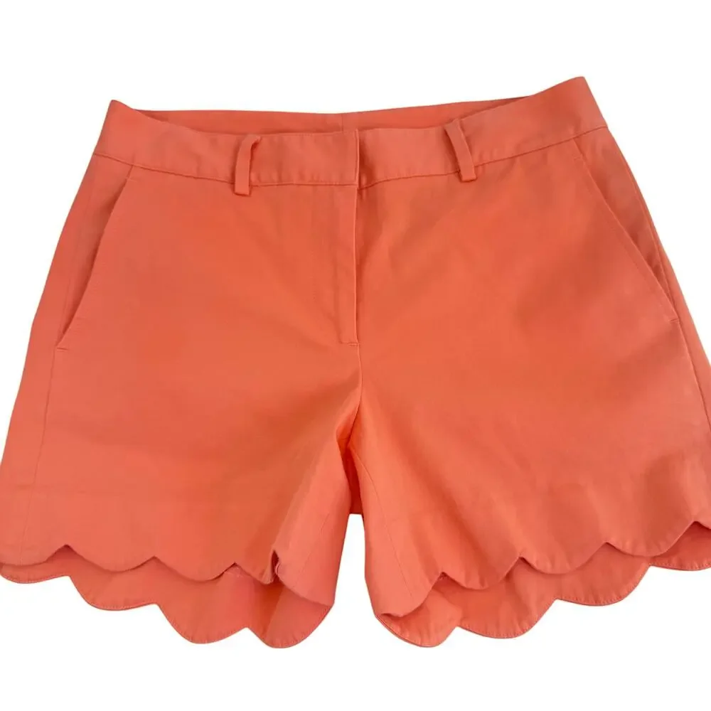 J McLaughlin Coral Scallop Hem Tailored Shorts High Rise Preppy Chic Size 4 - Picture 4 of 6